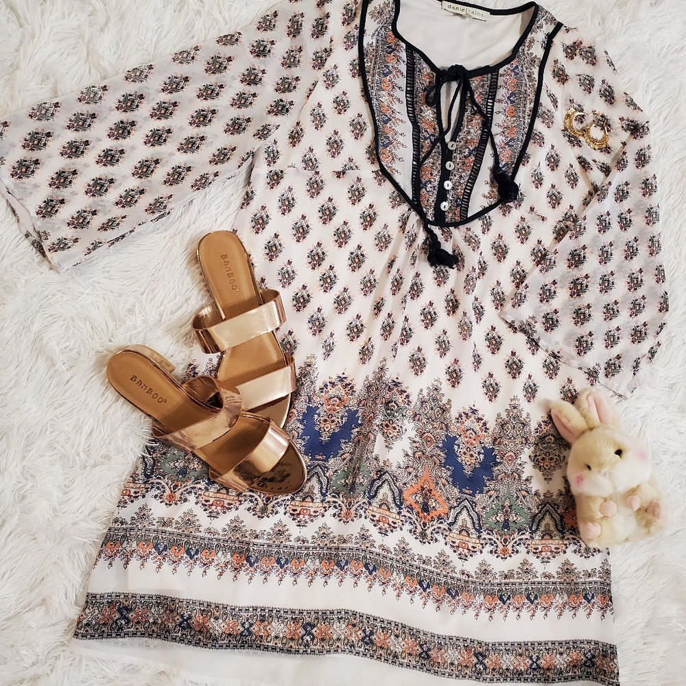 Boho dress white/navy blue